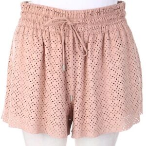 Zara Trafaluc Faux Suede Laser Cut Shorts Blush Dusty Rose Mauve, Flowy Shorts